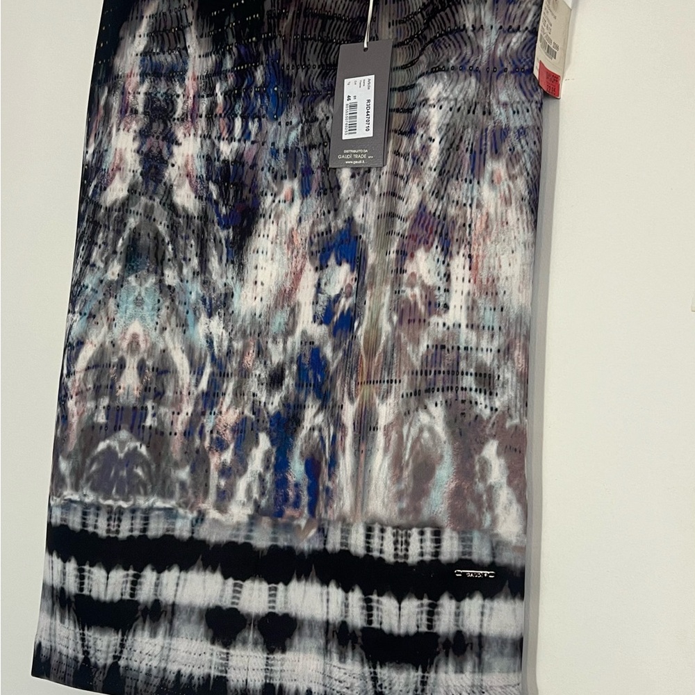 Gaudi' Black and Blue Patterned Midi Skirt